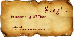 Humenszky Ákos névjegykártya